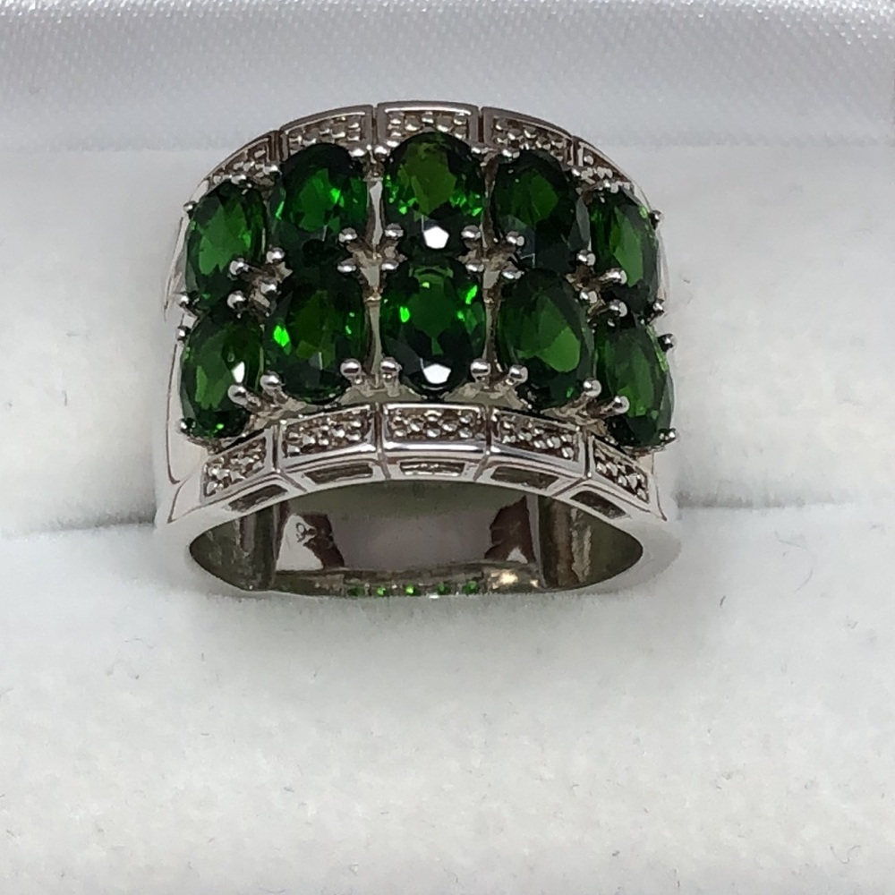 Russian Green Chrome Diopside Sterling Silver Ring Size 7.25 - Picture 4 of 12